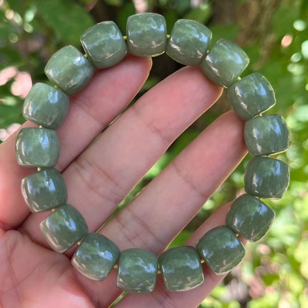 12mm stretchable barrel green jade bracelet 1510
